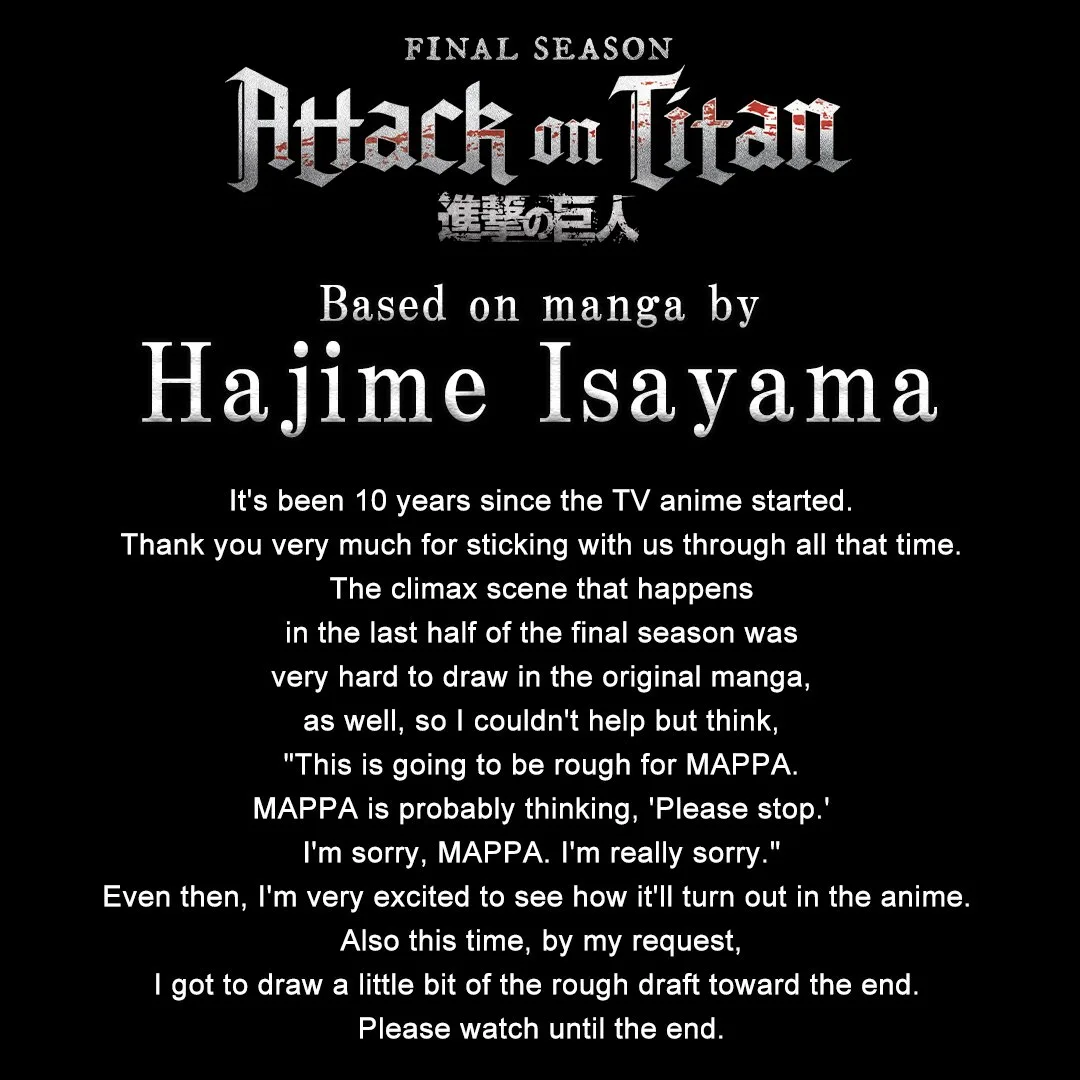 Attack on Titan – Diretor inicia a produção do episódio final do anime -  AnimeNew