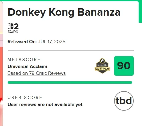donkey kong bananza Metacritic